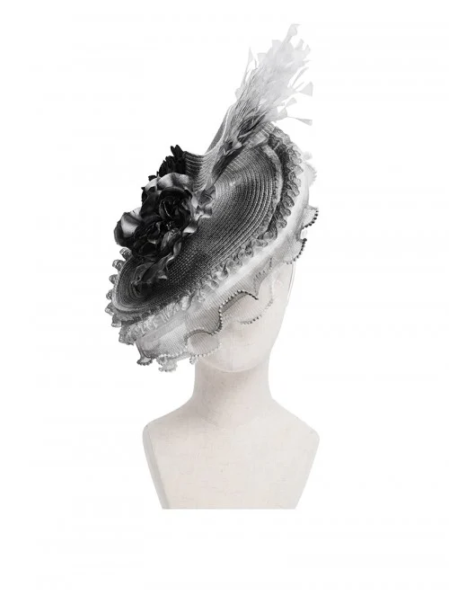 Vintage Elegant Gray Lace Ruffle Beaded Decoration Exquisite Three Dimensional Rose Gorgeous Gothic Style Hat