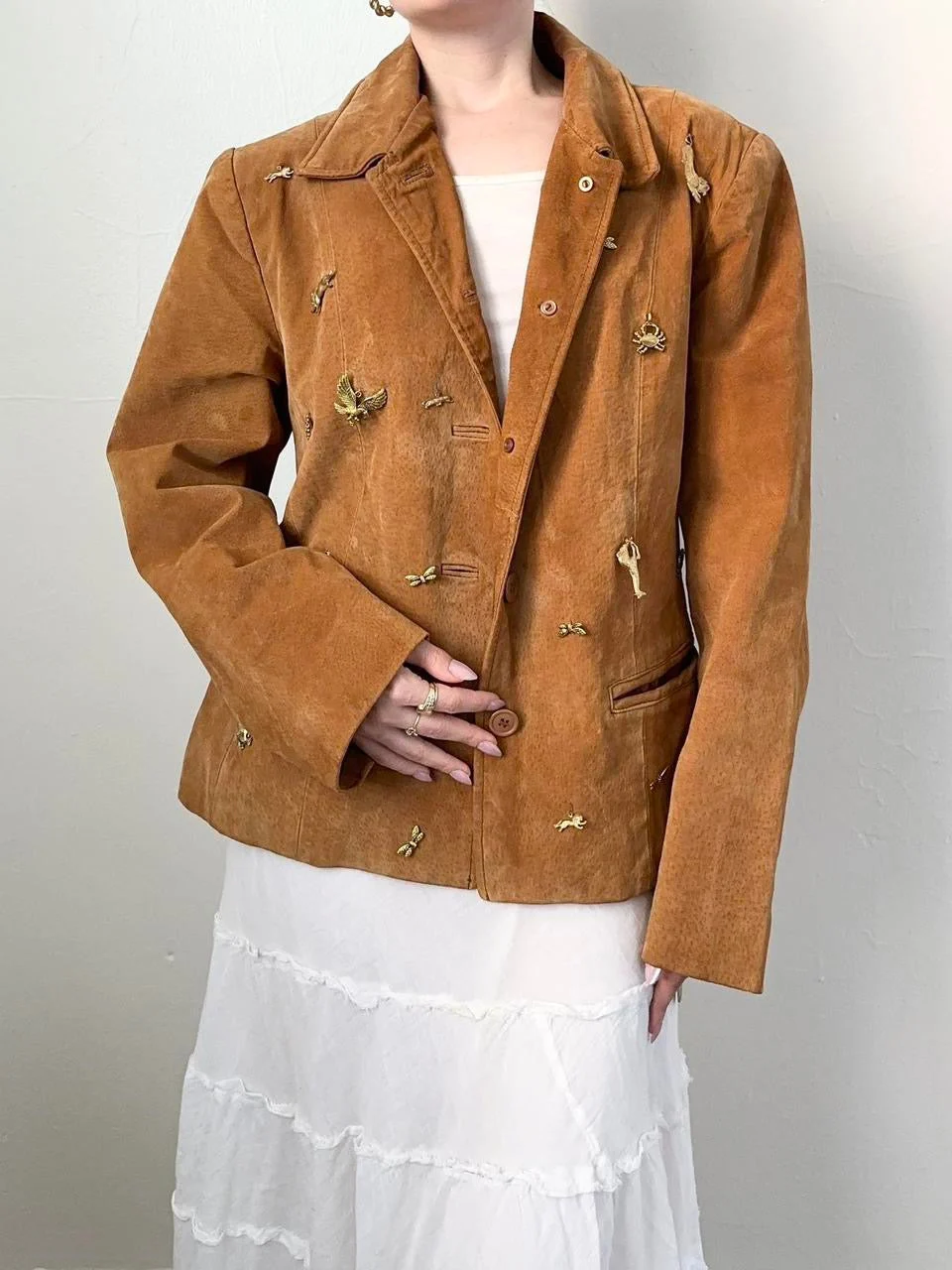 Vintage Gold Charm 90s Leather Suede Jacket (M)