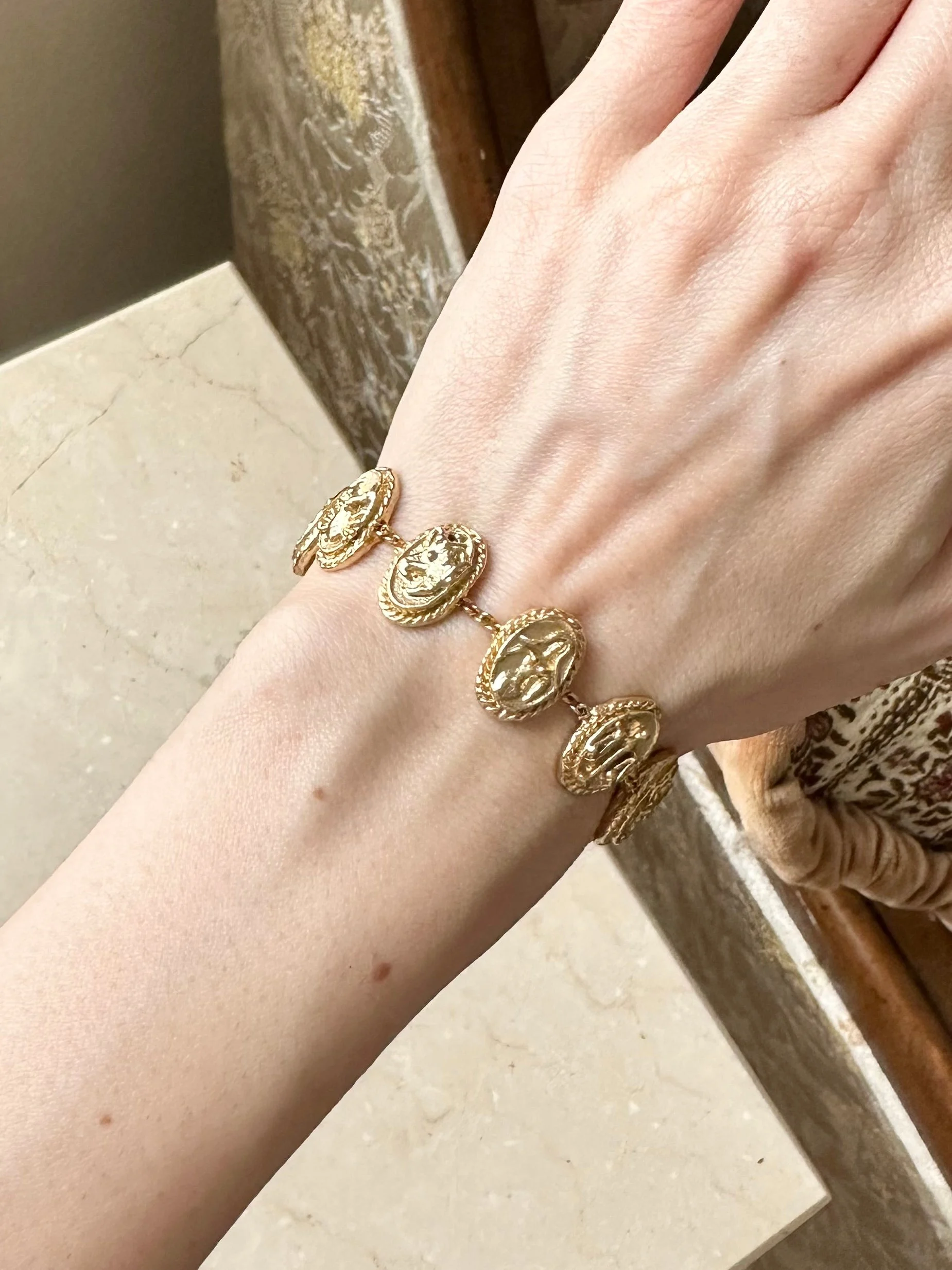 Vintage Gold Tone Brass Zodiac Bracelet