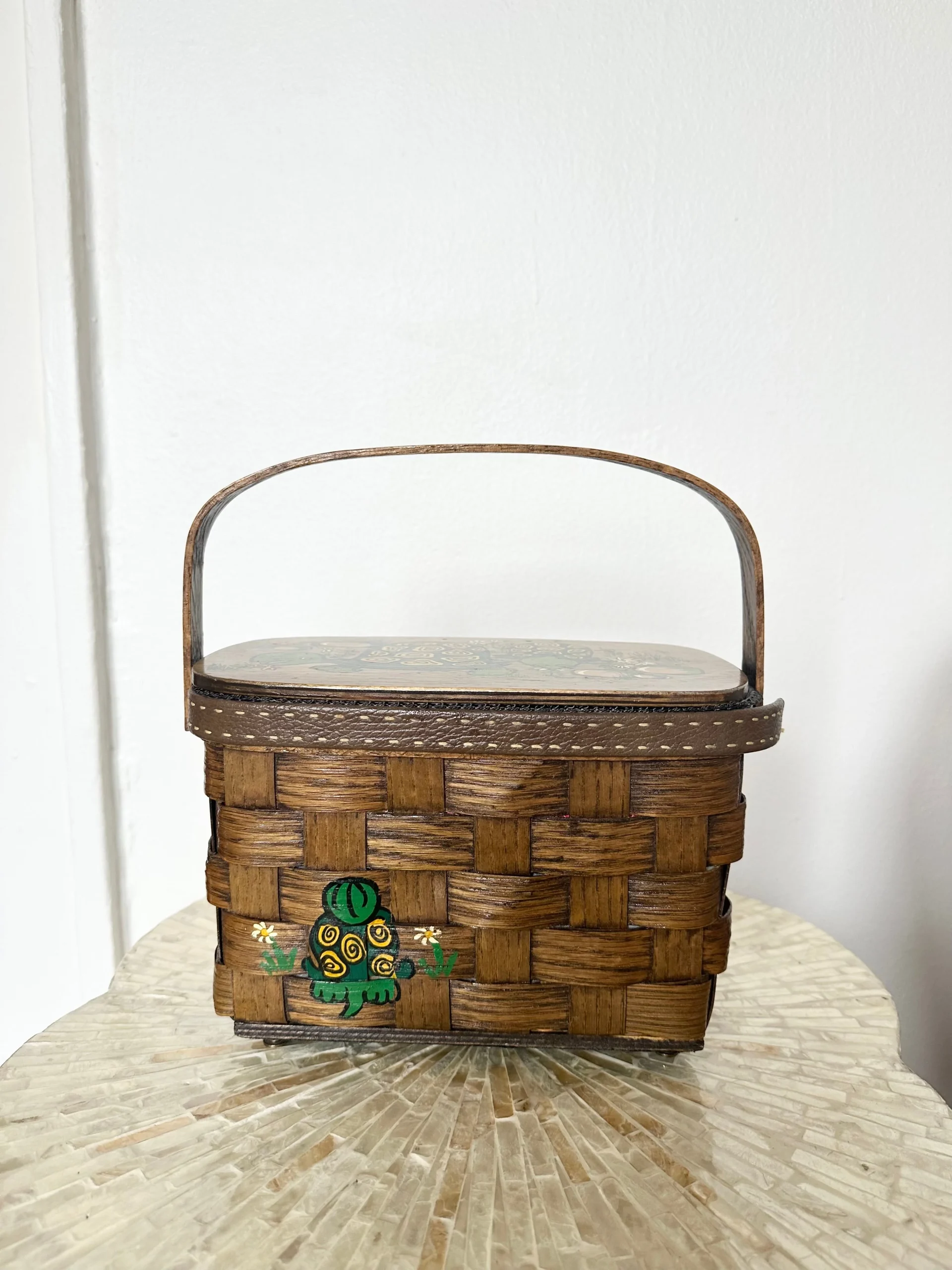 Vintage Hand Painted Turtles Basket Purse