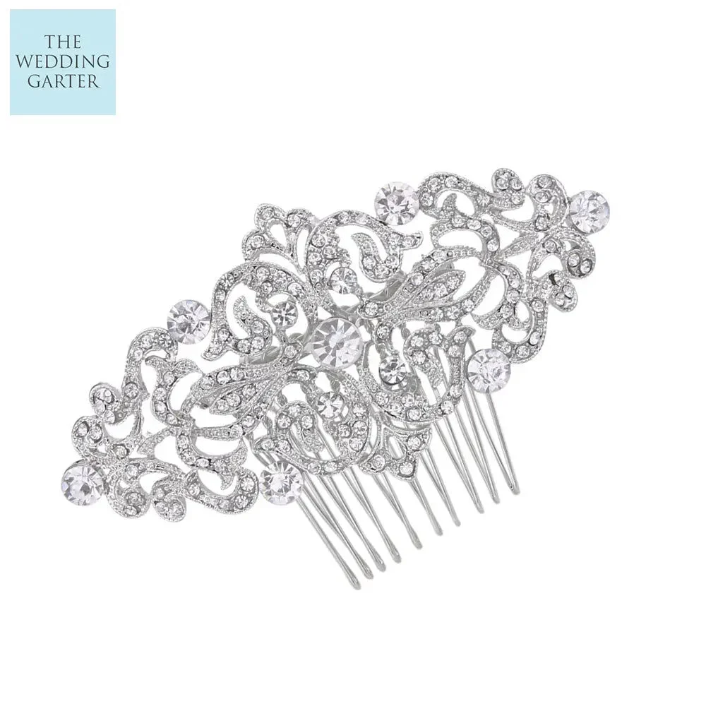 Vintage Inspired Austrian Crystal Silver Bridal Hair Comb