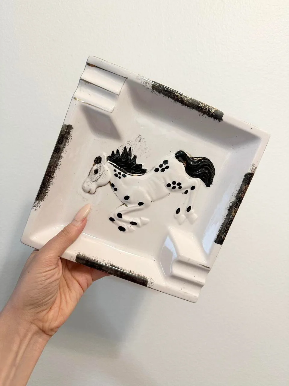 Vintage Spotted Horse Dappled Ceramic Ashtray