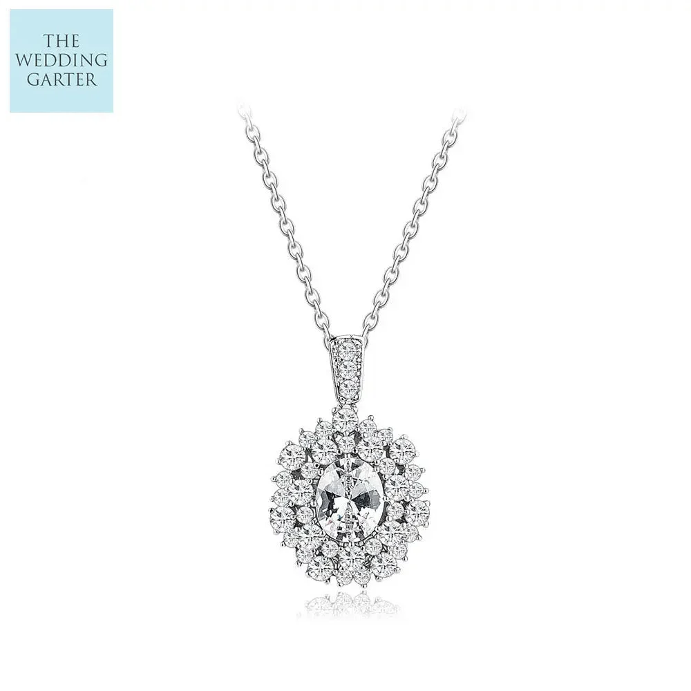Vintage Style Cubic Zirconia Wedding Cluster Pendant Necklace