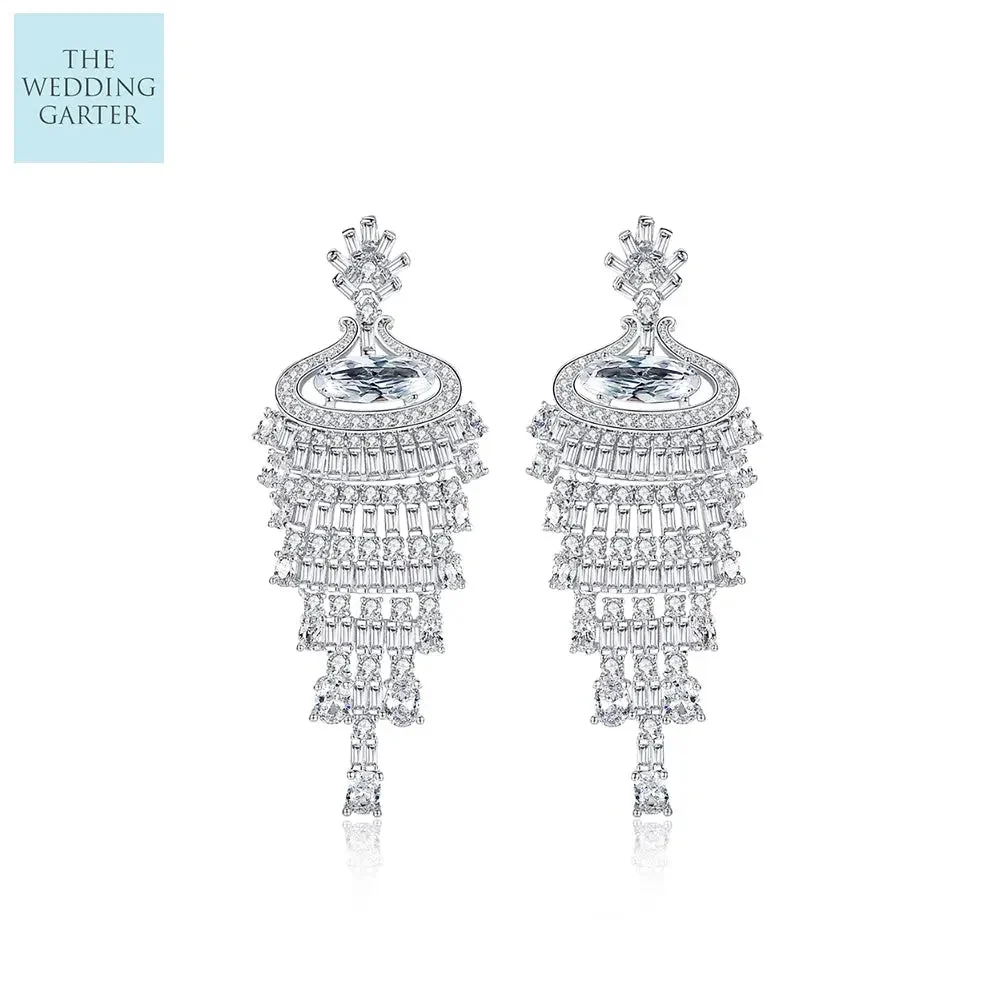 Vintage Style CZ Silver Drop Wedding Earrings Australia