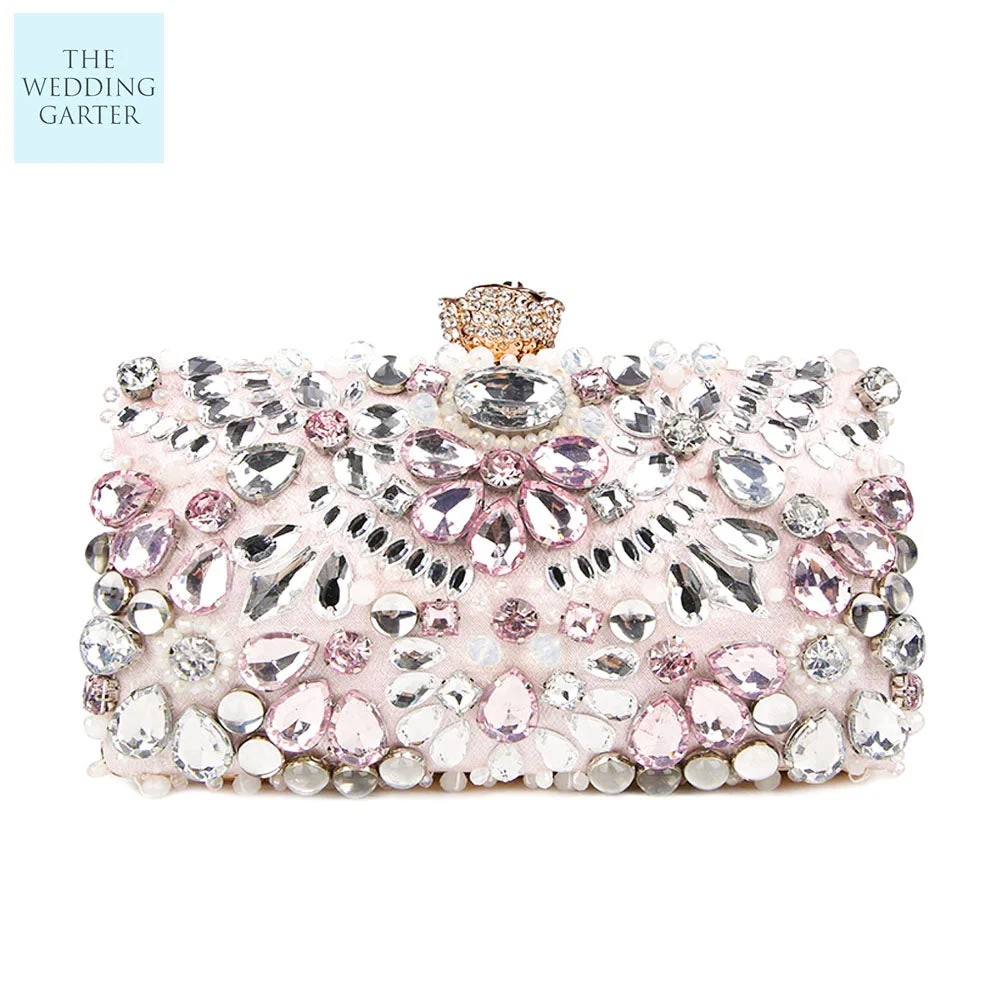 Vintage Style Pink Rhinestone Crystal Evening Purse