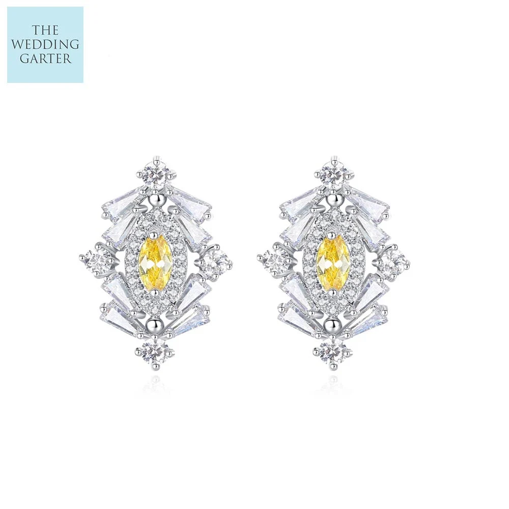 Vintage Style Yellow Cubic Ziconia Stud Earrings
