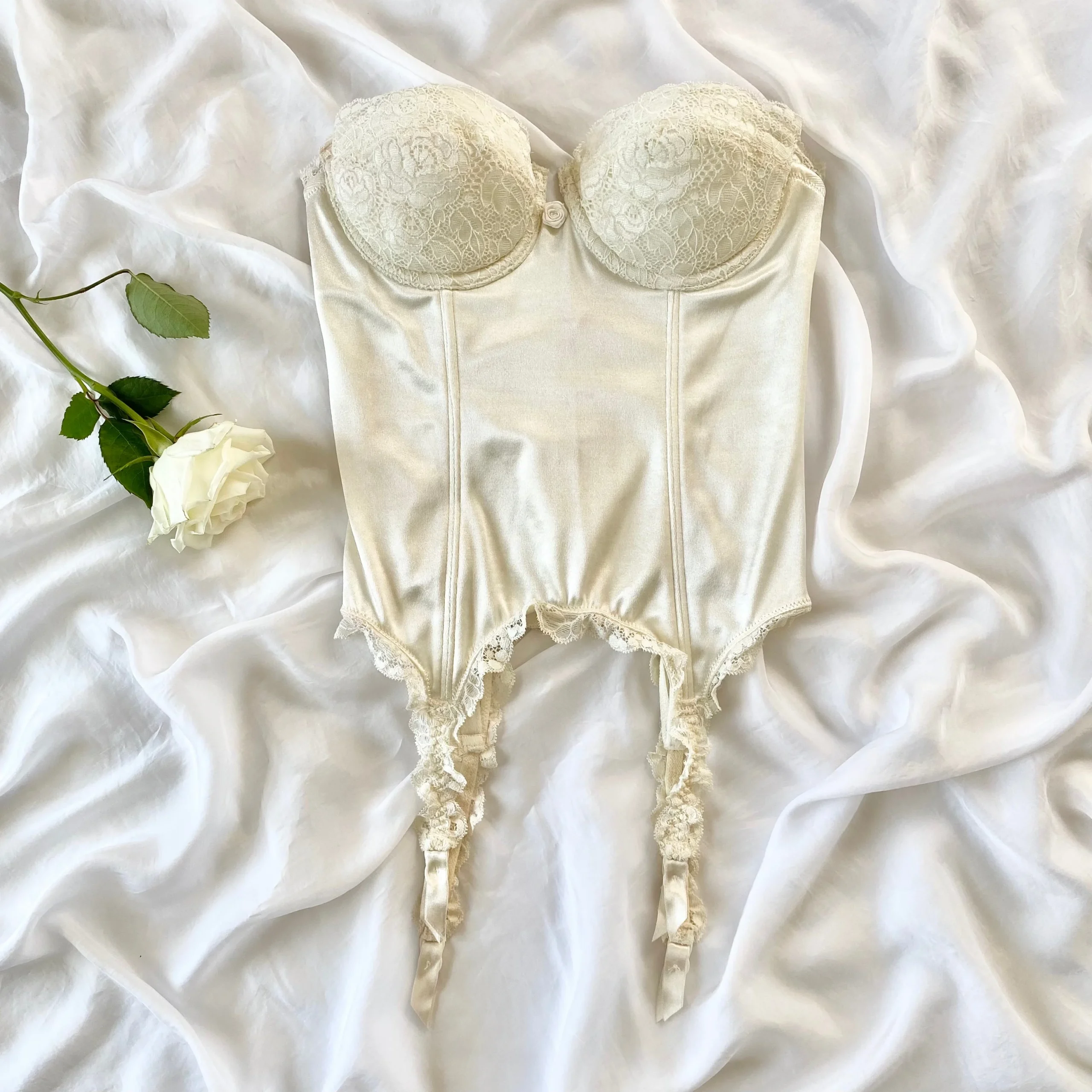 Vintage Victoria's Secret Satin Ivory Rosette Bustier (34B)