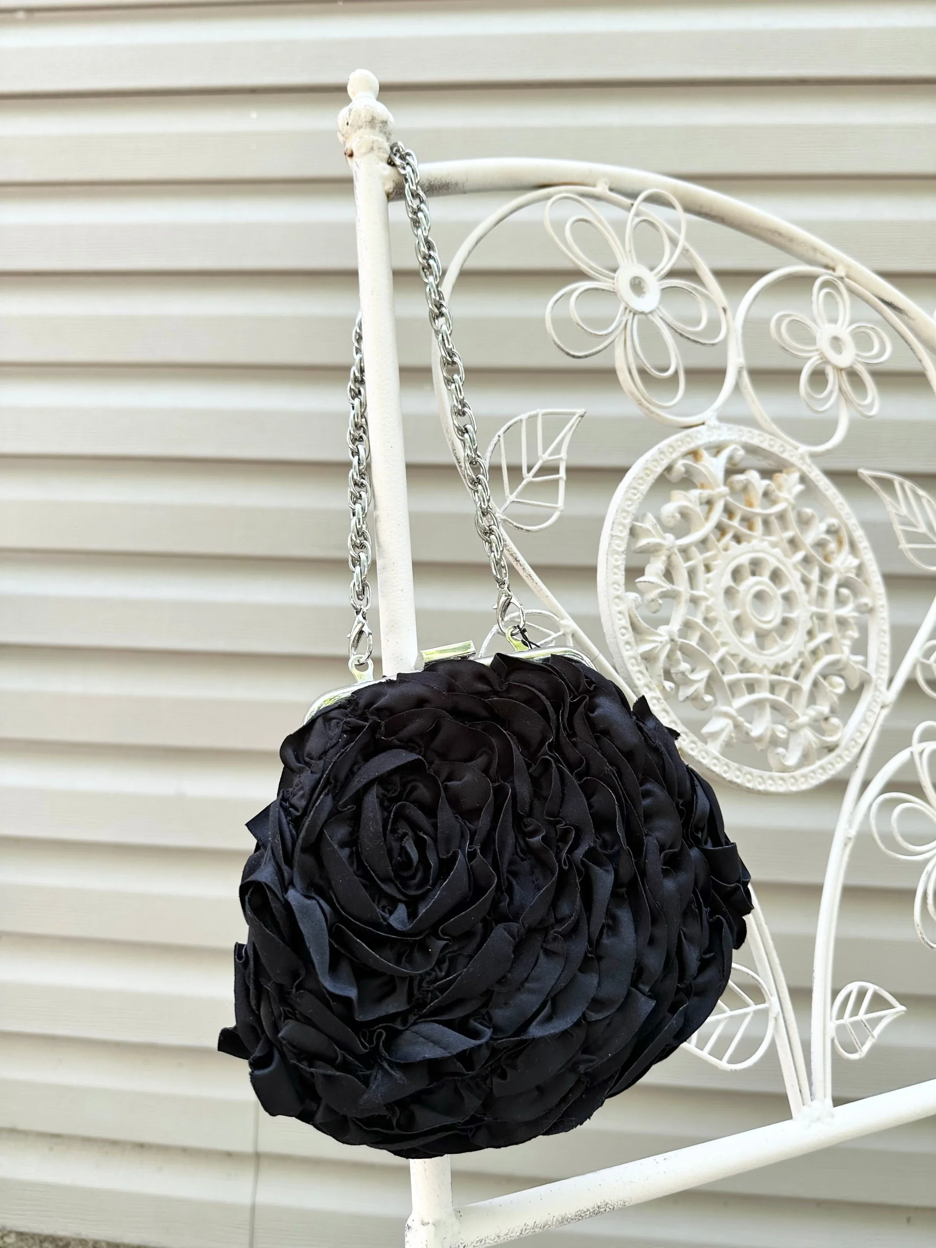 Vintage Y2k 2000s Black Rose Handbag Purse