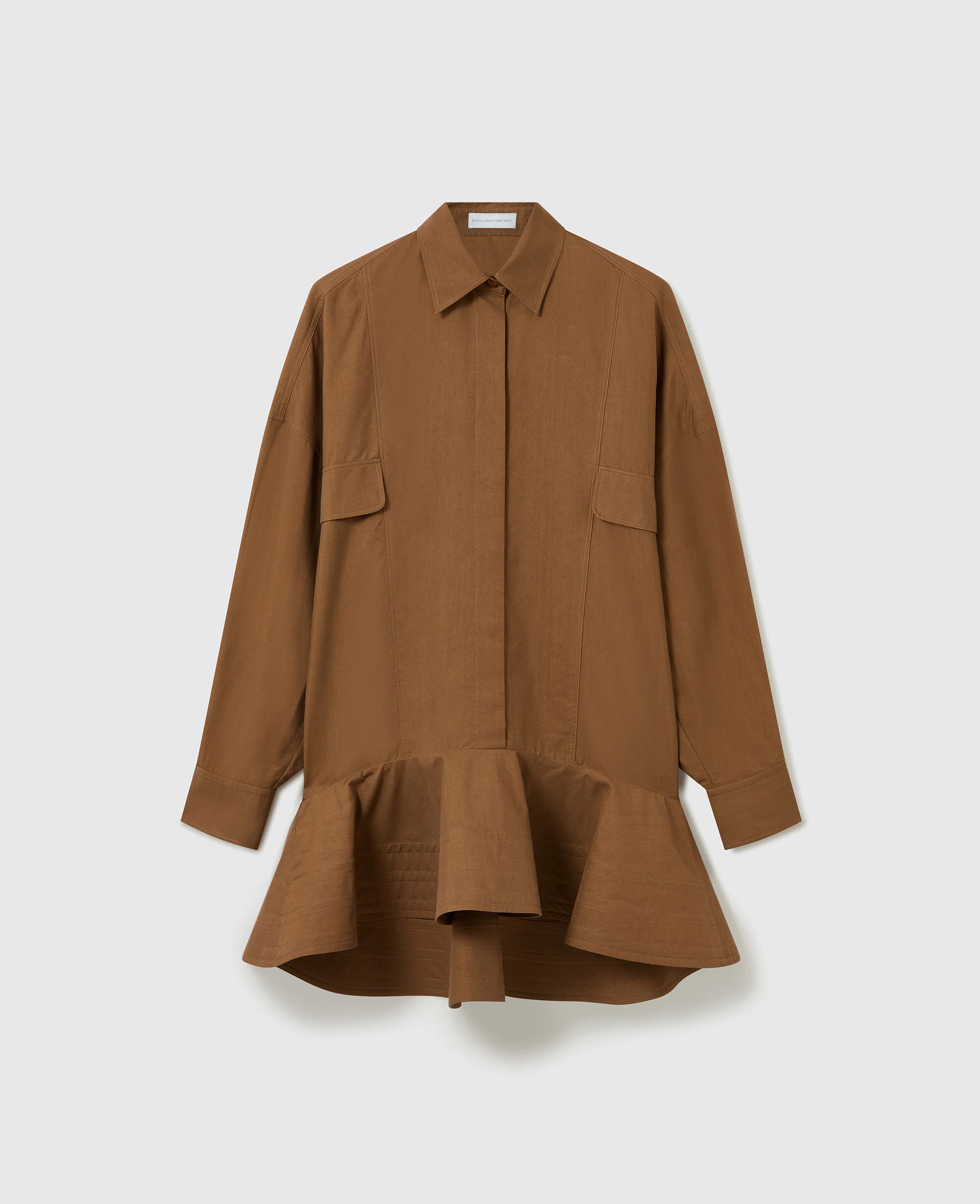 Washed Cotton Peplum Shirt Dress