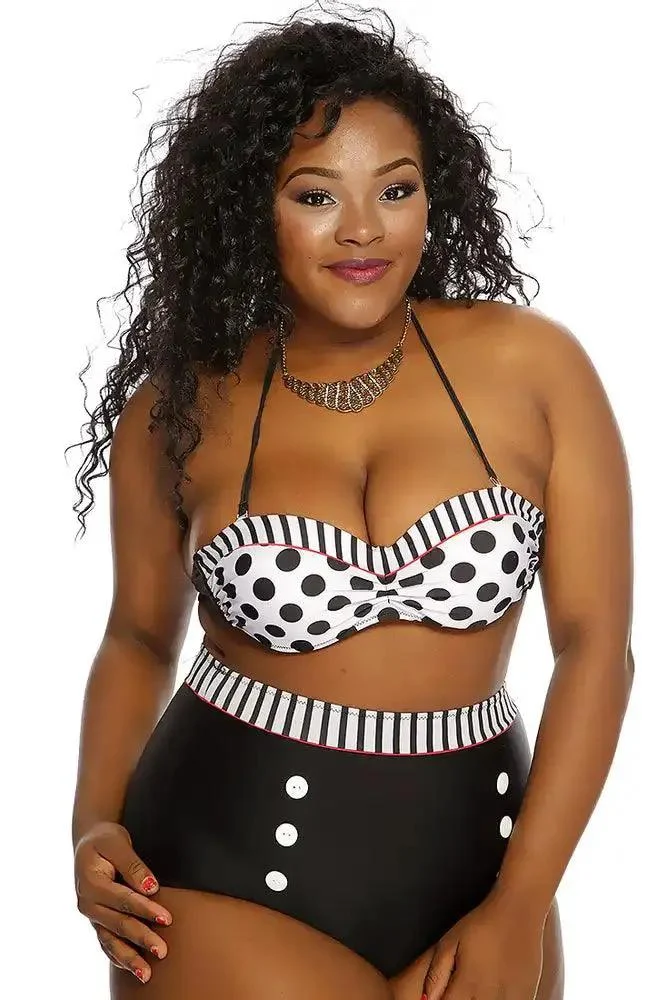 White Black Red Polka Dot High Waist Sexy Plus Size Swimsuit