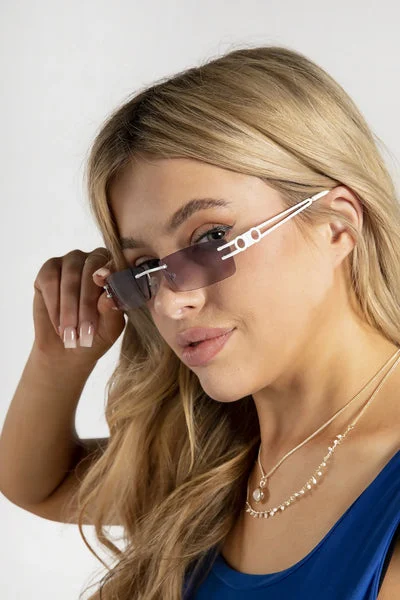 White And Brown Tinted 90s Rimless Sunglasses - Gabby