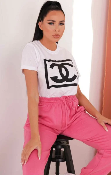 White ‘CG’ Slogan Box Print Oversized Crew Neck Short Sleeve T-Shirt - Aubrey