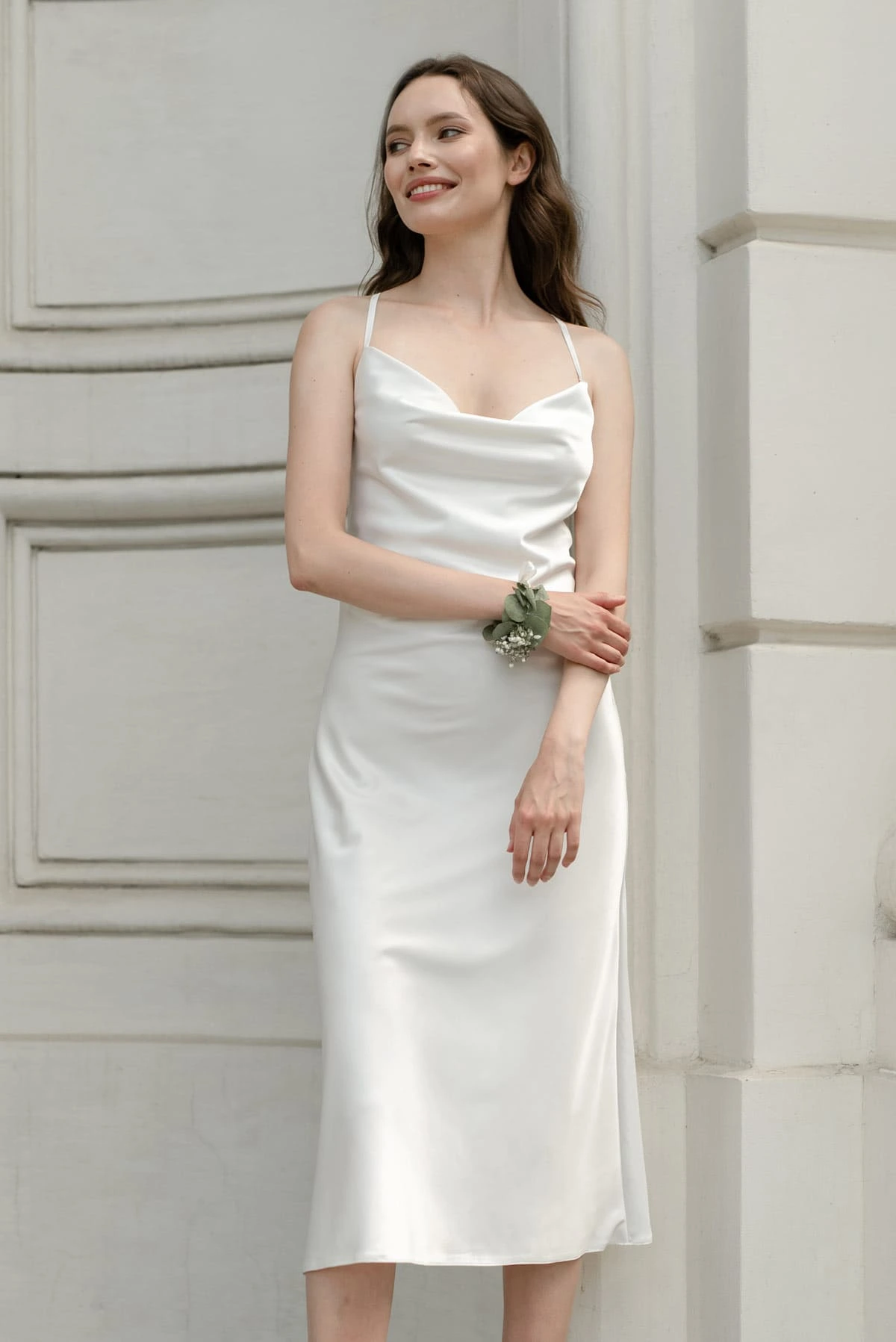 White Cowl Neck Dress