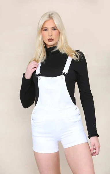 White Denim Roll Up Hem Short Dungarees - Cindy