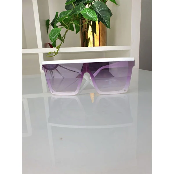 White Flat Bar Square Frame Sunglasses - Tallulah