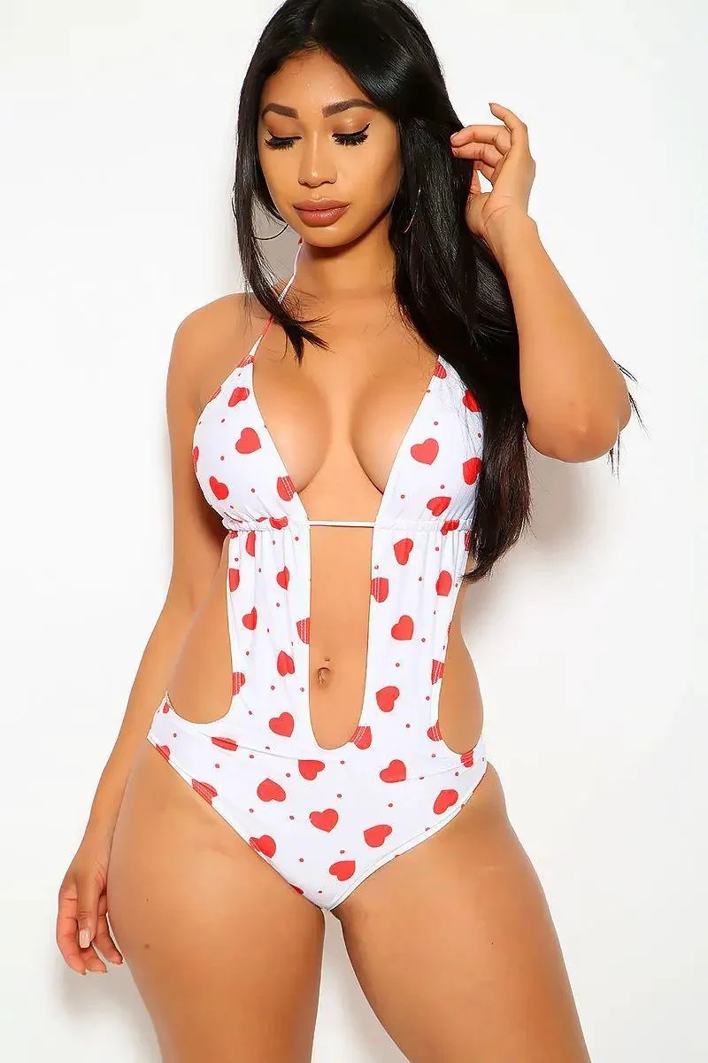 White Heart Halter Monokini