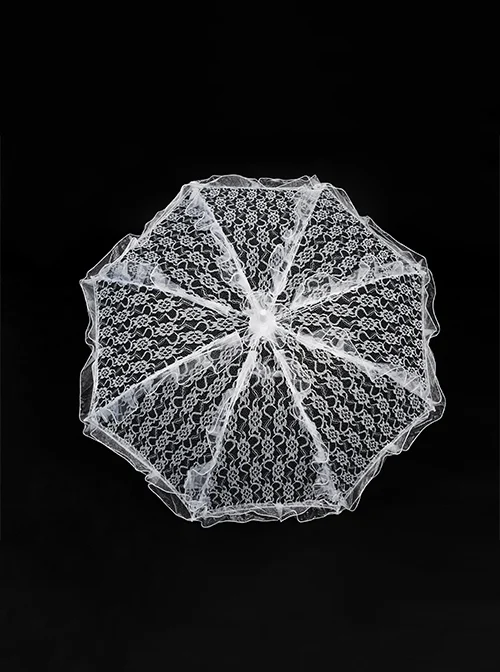 White Irregular Texture Gauze Umbrella Stand Alloy Material Stitching Falbala Gothic Thin Lace Umbrella