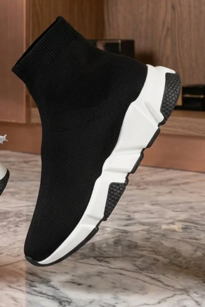 White Knit Slip-On Sock Trainer Sneakers with Sole Detail – Bella
