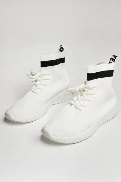 White Lace Up Sock Trainers - Mira