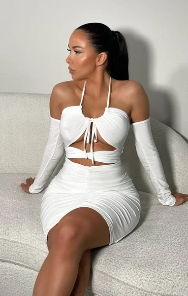 White Long Sleeve Cut Out Mini Dress - Louisa