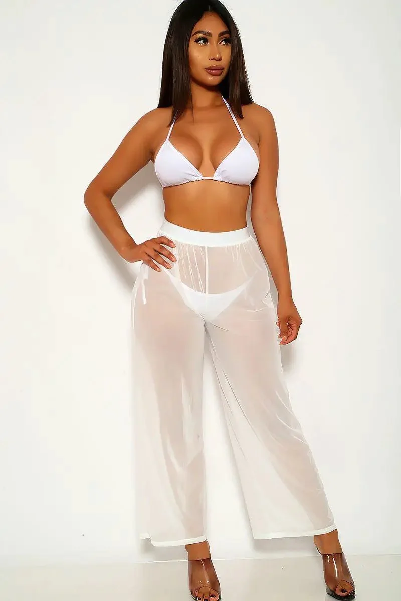 White Mesh Three Piece Swimsuit Set