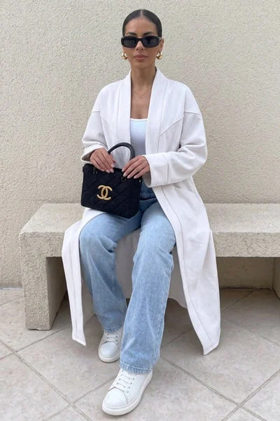 White Oversized Longline Open Front Coat-Fyona