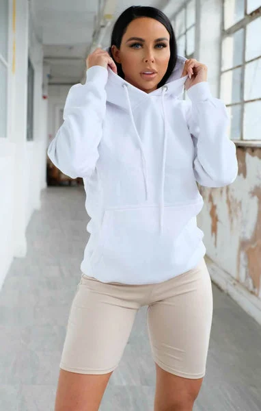 White Oversized Matching Drawstring Rib Cuff & Hem Pocket Hoodie - Melissa