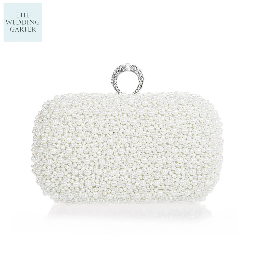 White Pearl & Rhinestone Beaded Evening Handbag
