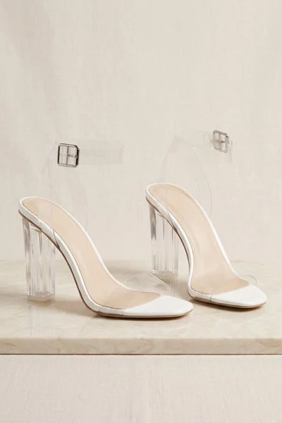 White Perspex Barely There Clear Block Heels - Mara