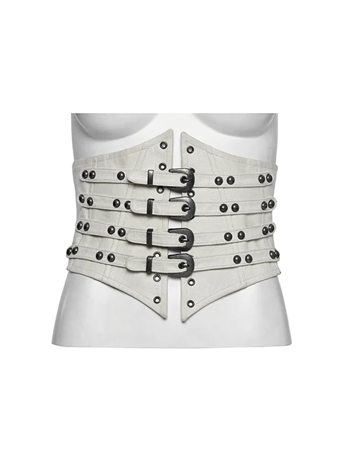 White Retro V Shaped Cool Metal Rivet Buckle Decoration Punk Style Tight Corset