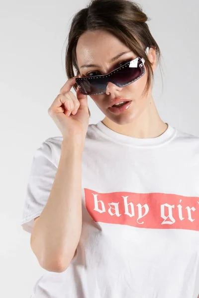 White Rhinestone Square Frame Sunglasses- Elisa