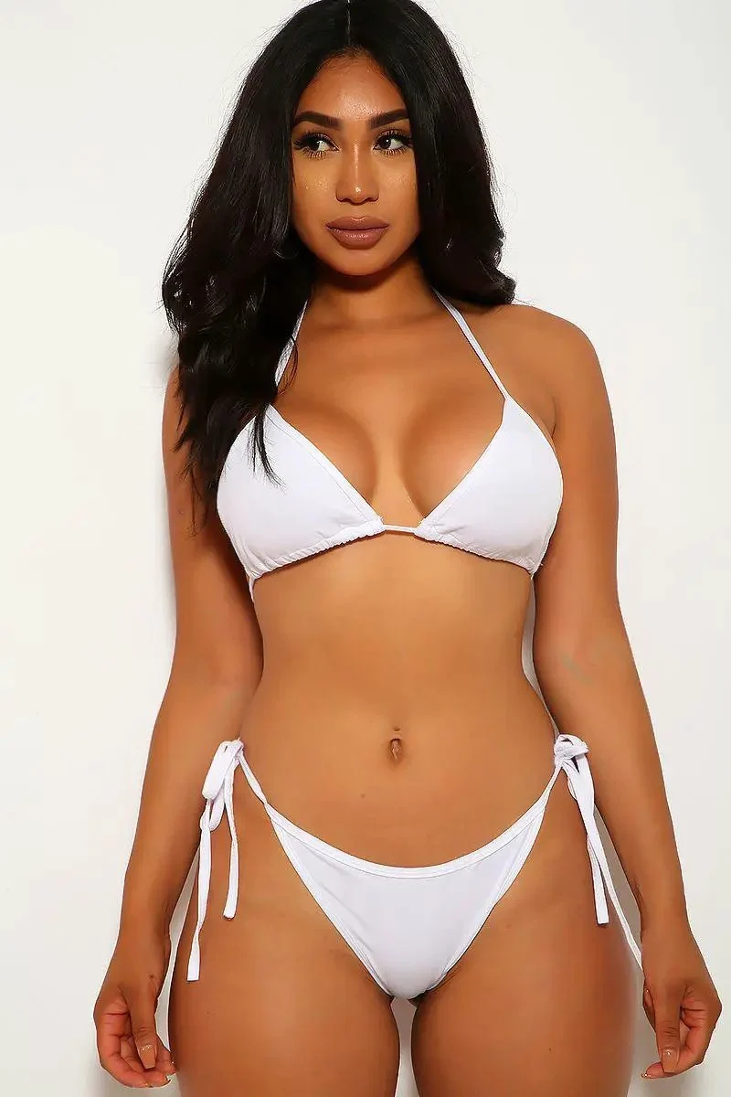 White Sequin Three Piece Swimsuit Set