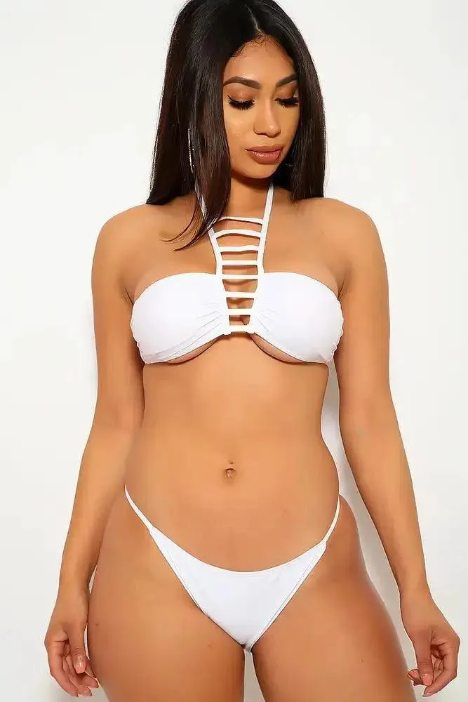 White Strappy Caged Halter Sexy Two Piece Swimsuit