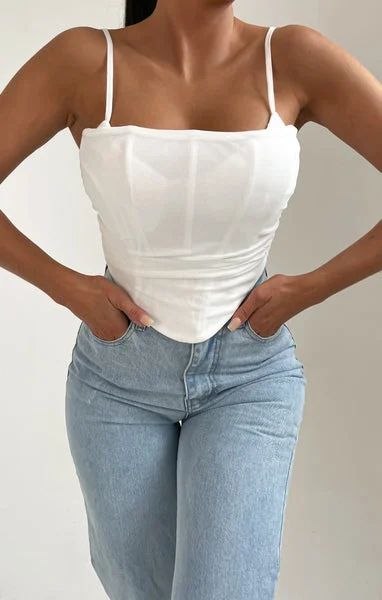 White Strappy Square Neck Corset Top - Nalah