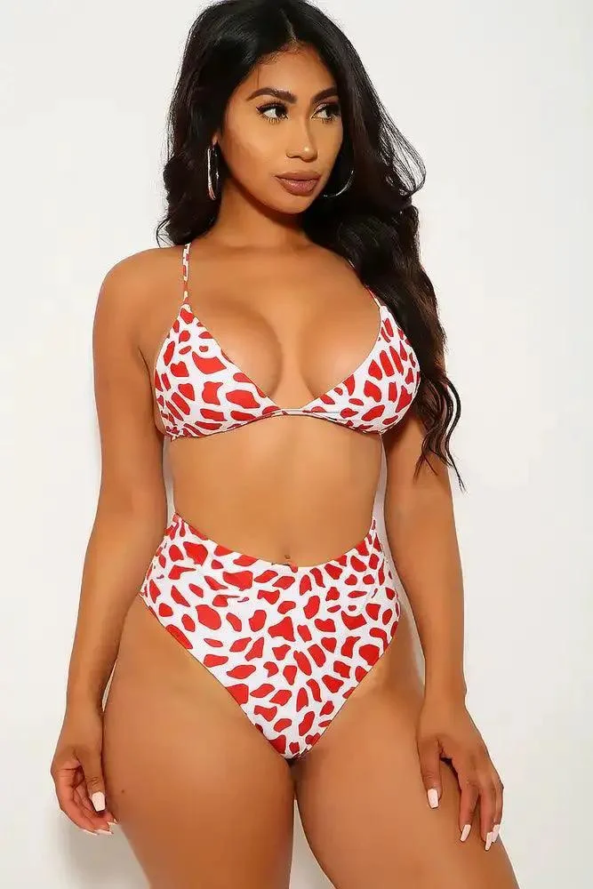 White Wine Printed Two Piece Swimsuit