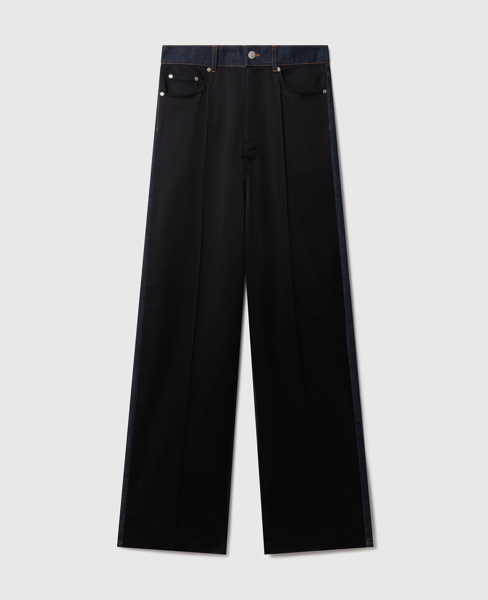 Wide-Leg Satin-Panel Denim Jeans