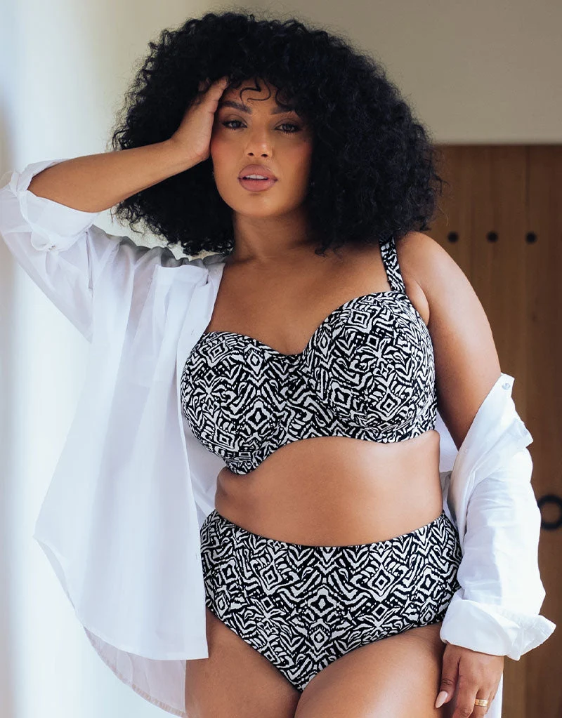 Wild Horizon Bandeau Strapless Multiway Bikini Top Black Print