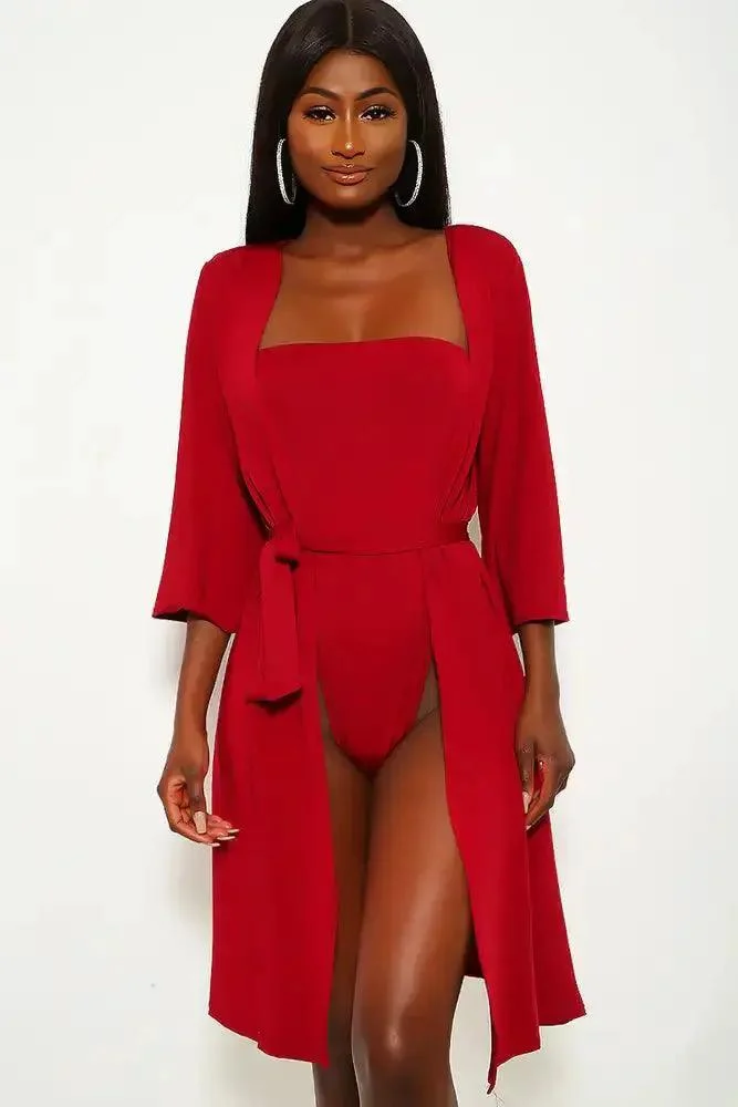 Wine Bandeau Three Piece Swimsuit Set