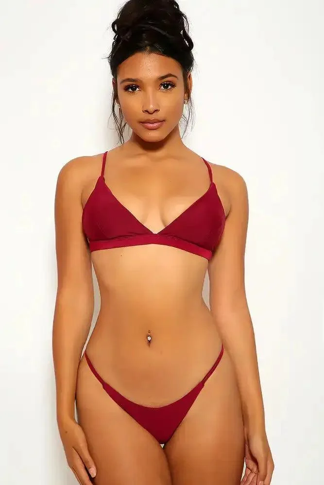 Wine Cheeky Two Piece Swimsuit