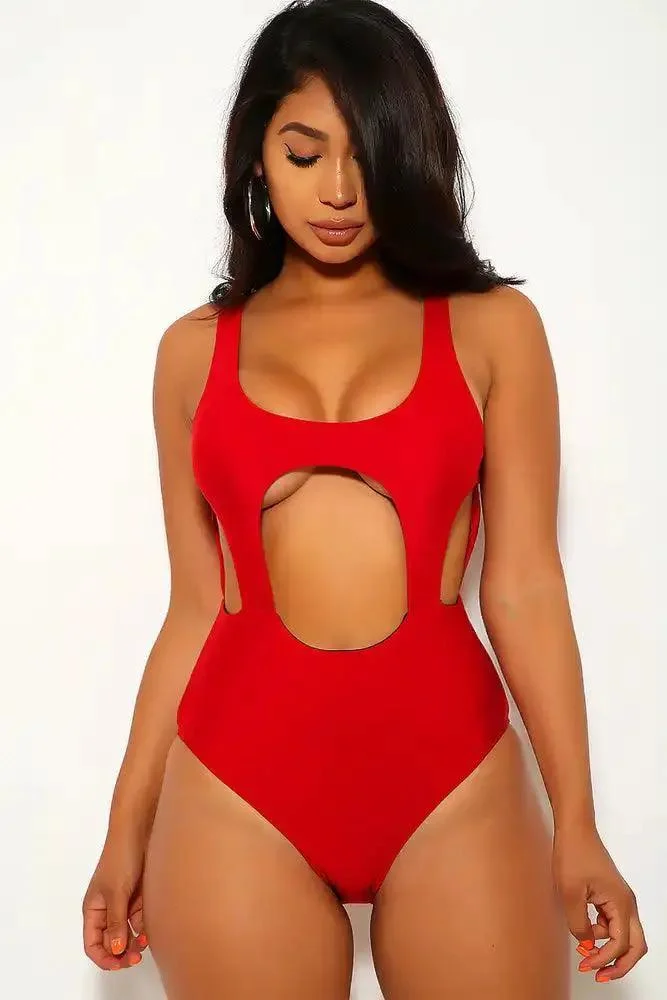 Wine Cut Out Cheeky One Piece Swimsuit