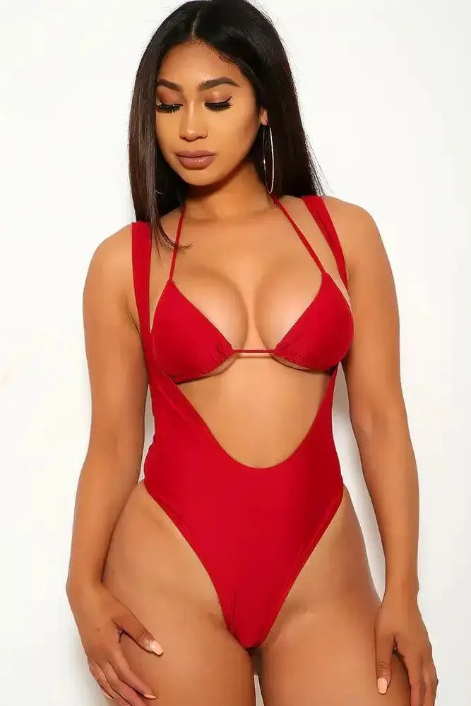 Wine Halter High Waist Two Piece Swimsuit
