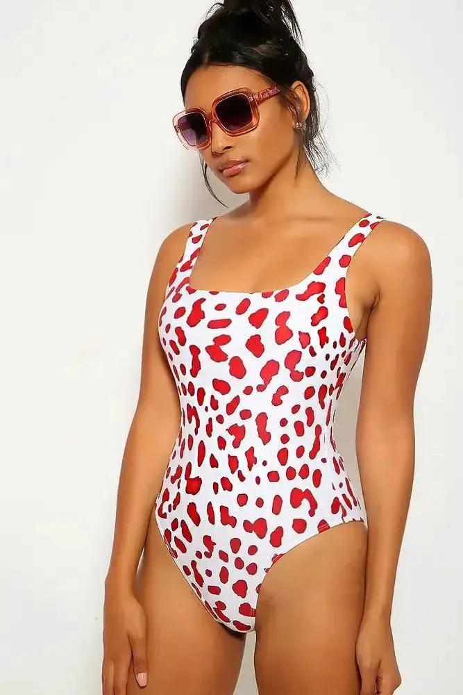 Wine Leopard Animal Print One Piece Swimsuit