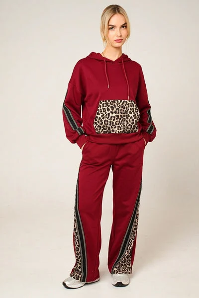 Wine Leopard Panel Oversized Hoodie & Jogger Co-Ord – Zara