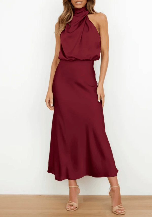Wine Red Satin Dress