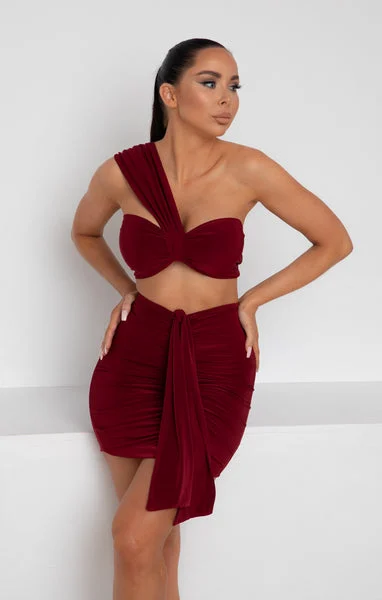 Wine Ruched Knot Skirt - Carter