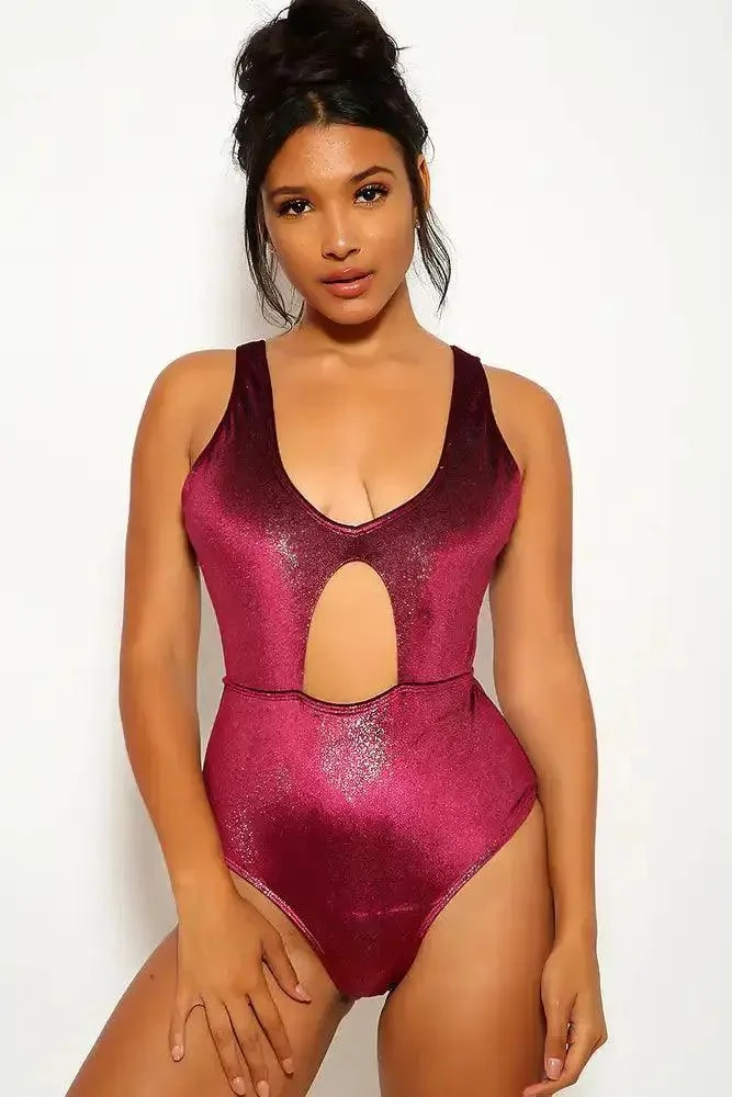 Wine Velvet Shimmery One Piece Swimsuit