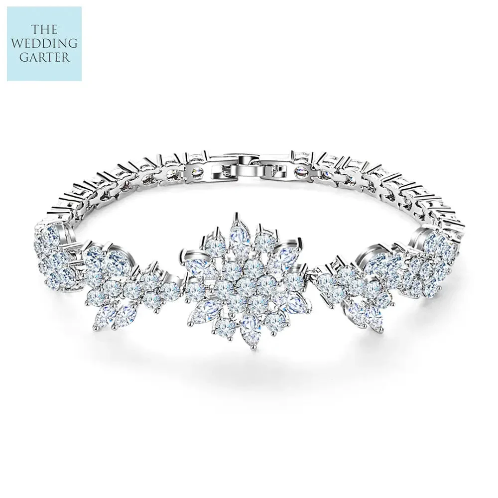 Women 18K White Gold Plated Shining Cubic Zirconia Bracelet