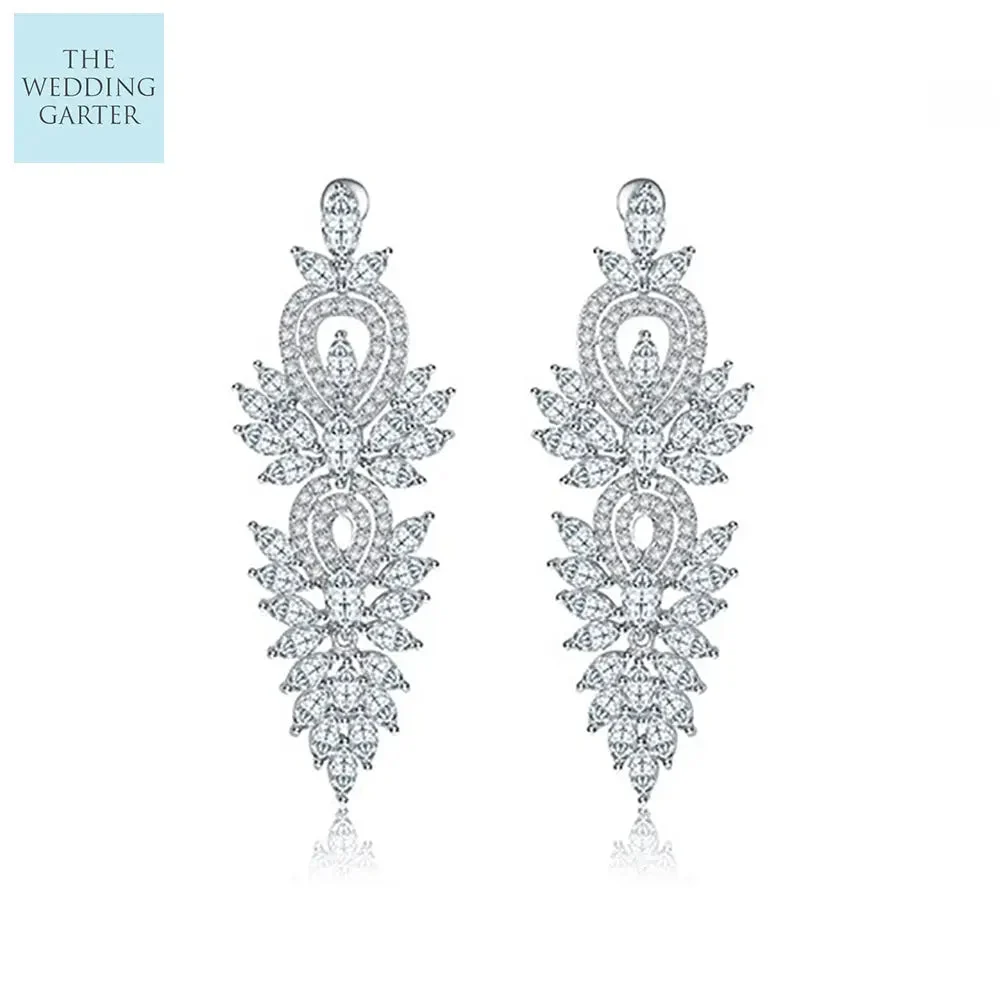 Womens Clear Cubic Zirconia Big Chandeleir Bridal Earrings