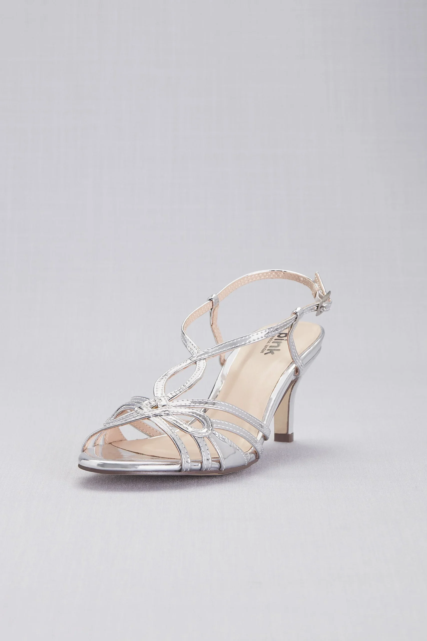 Woven Strappy Mirror-Metallic Heels