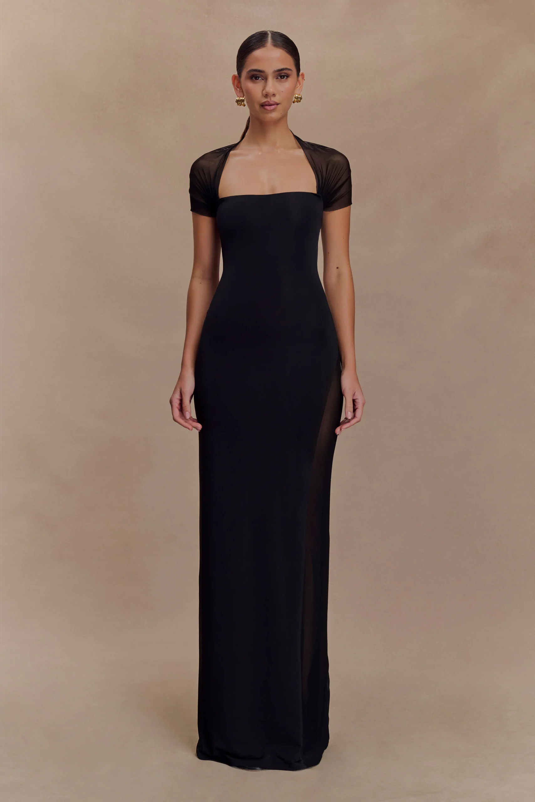 WyattFINAL SALESlinky And Mesh Maxi Dress - Black